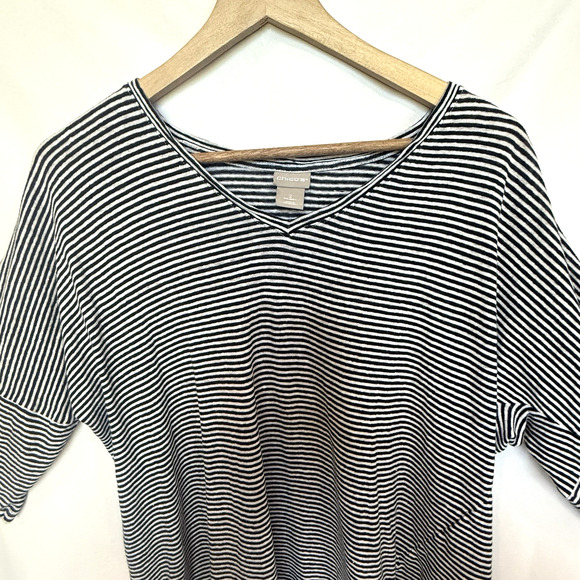 Chicos Womens Linen Popover Casual Top Size L Striped Resort Oversized Coastal - Picture 3 of 9
